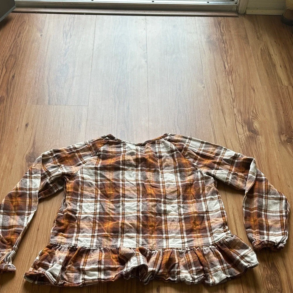 The Children's Place Girls Plaid Ruffle‎ Hem Button-Up Top Size XXL 16